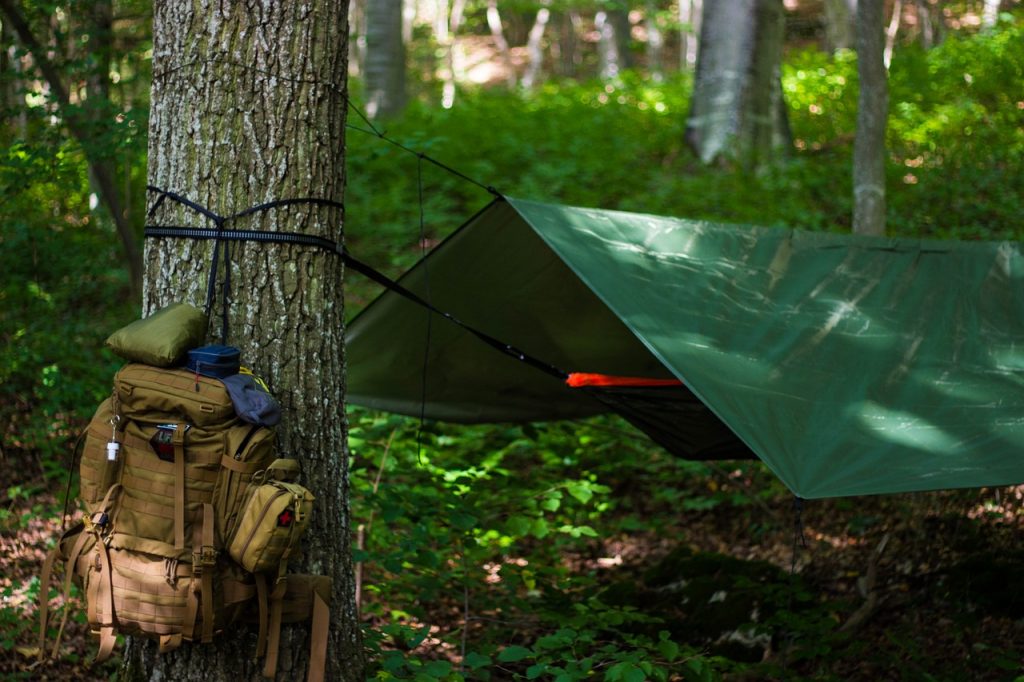 sleeping bag camp campsite tent